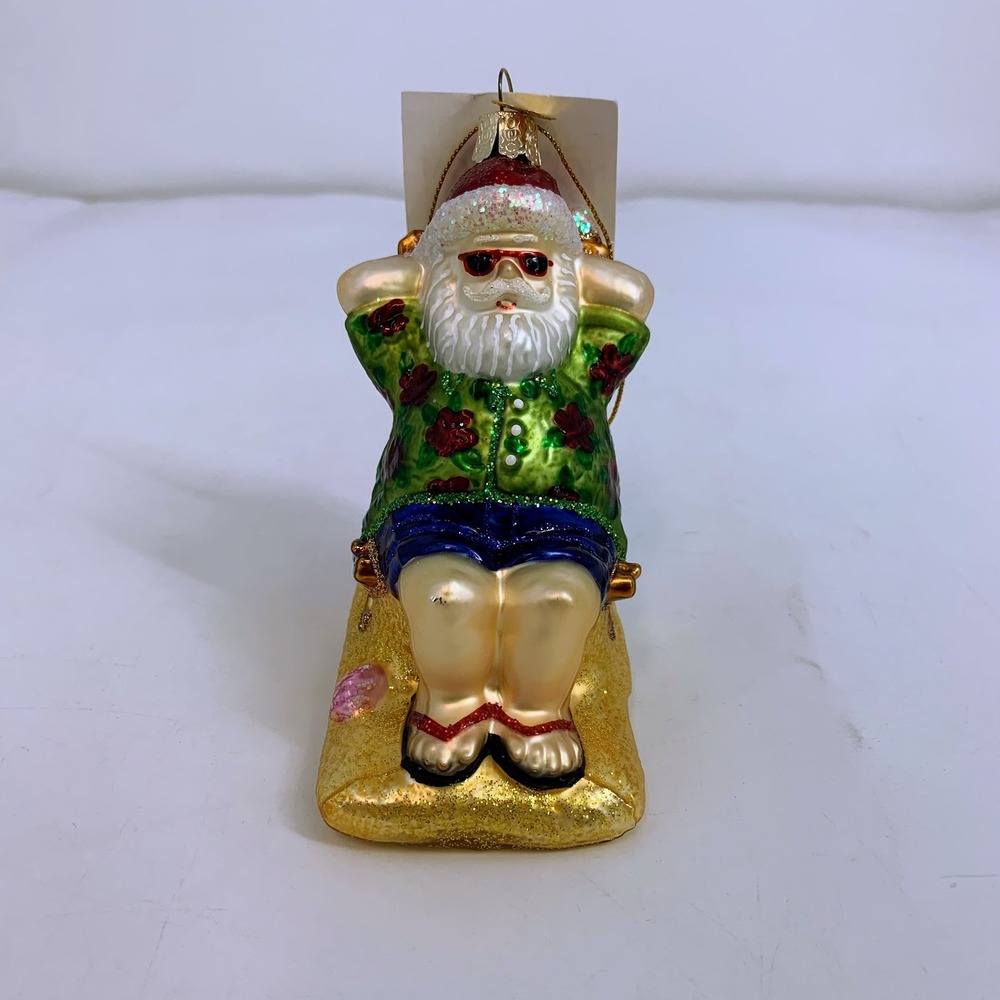 Old World Christmas Tropical Santa Ornament Beach Chair Hawaiian Shirt